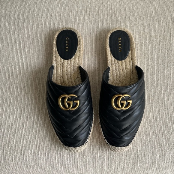 AUTH GUCCI Nappa Matelasse Marmont Espadrille Mules Size 38 - Picture 3 of 8